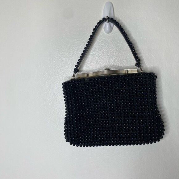 Vintage 50s 60s 70s 1950s 1960s 1970s black beaded purse retro antique - Picture 3 of 8
